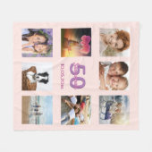 Couverture Polaire Anniversaire rose or blush photo collage nom (Devant (Horizontal))