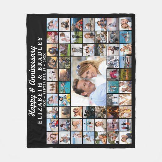 Couverture Polaire Anniversaire Simple Script 59 Photo Collage (Devant)