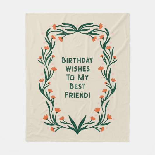 Couverture Polaire Anniversaire Souhaite cadre floral élégant (Devant)