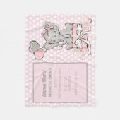 Couverture Polaire Annonce de naissance Bébé Fille Eléphant Rose Arge (Devant)