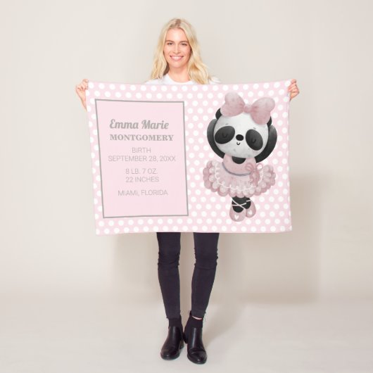 Couverture Polaire Annonce de naissance Bébé Fille Ours Panda Rose (En situation)