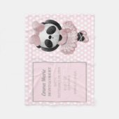 Couverture Polaire Annonce de naissance Bébé Fille Ours Panda Rose (Devant)