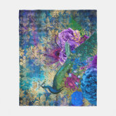Couverture Polaire Antique Peacock Illustré & Fleurs Grunge (Devant)