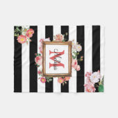 Couverture Polaire Antique Vintage Floral & Stripes Monogramme (Devant (Horizontal))
