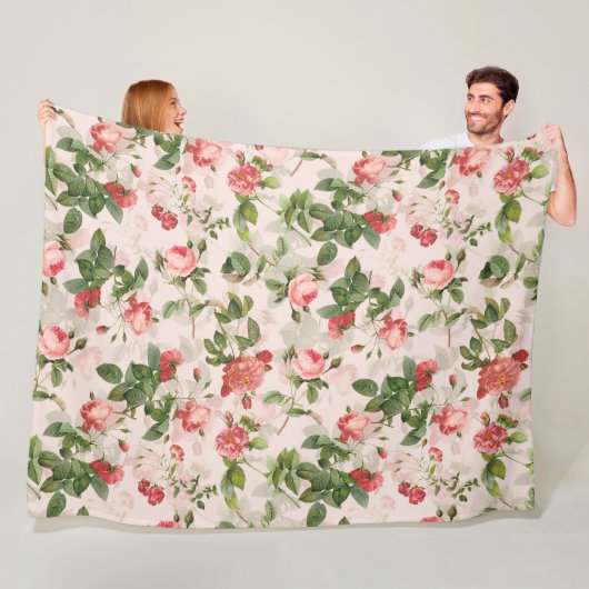 Couverture Polaire Antique Vintage Redouté Rose rose Motif (En situation)