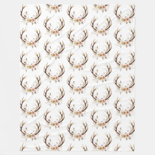 Couverture Polaire Antlers de cerfs roses blancs