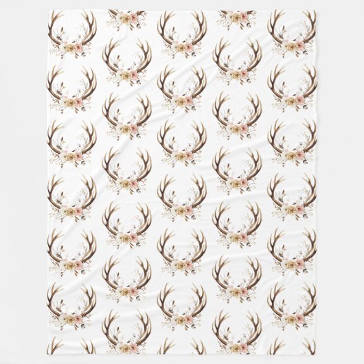 Couverture Polaire Antlers de cerfs roses blancs (Devant)