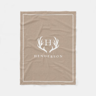 Couverture Polaire Antlers de cerfs rustiques Monogramme Burlap