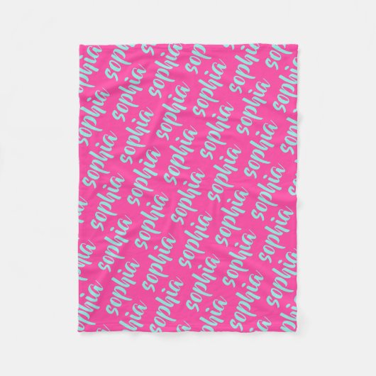 Couverture Polaire Aqua bleu nom personnalisé script bold rose chaud (Devant)