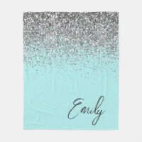Aqua Bleu Sarcelle Argent Paillettes Monogramme