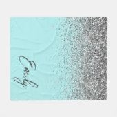 Couverture Polaire Aqua Bleu Sarcelle Argent Paillettes Monogramme  (Devant (Horizontal))