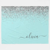 Couverture Polaire Aqua Bleu Turquoise Argent Paillettes Monogramme (Devant (Horizontal))