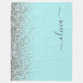 Couverture Polaire Aqua bleu Turquoise Parties scintillant argent Mon (Devant)