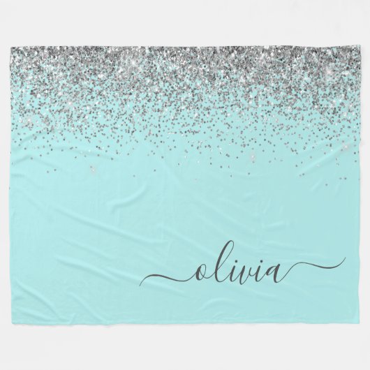 Couverture Polaire Aqua bleu Turquoise Parties scintillant argent Mon (Devant (Horizontal))