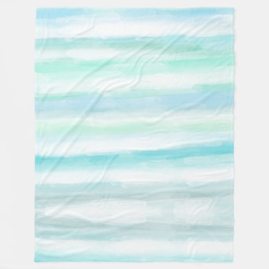Couverture Polaire Aqua Blue Mint White Watercolor Stripes II (Devant)