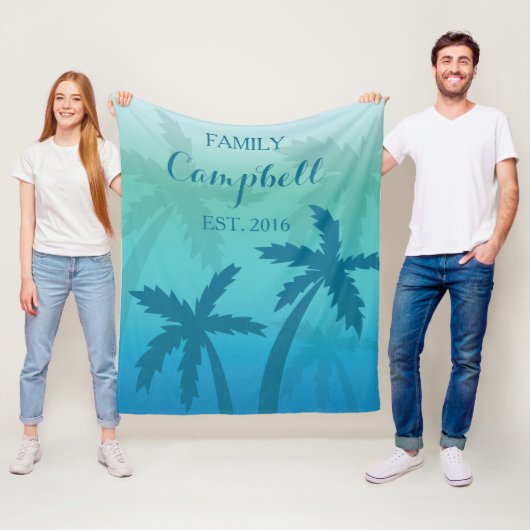 Couverture Polaire Aqua Blue Palm Tree Tropical Custom Family (En situation)