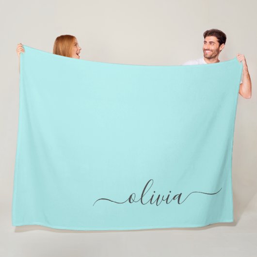 Couverture Polaire Aqua Blue Turquoise Moderne Script Girl Monogramme (En situation)