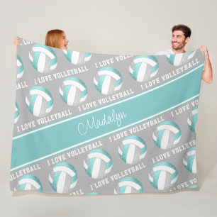 Couverture Polaire aqua gris filles blanches aiment le volley salle d