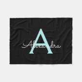 Couverture Polaire Aqua Teal Blue Script Girly Monogram (Devant (Horizontal))