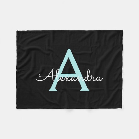 Couverture Polaire Aqua Teal Blue Script Girly Monogram (Devant (Horizontal))