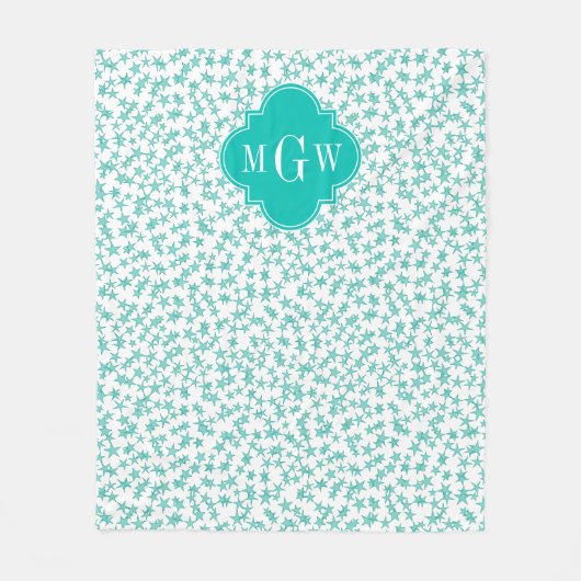 Couverture Polaire Aqua / Turq White Stars Quatrefoil Turquoise 3 Mon (Devant)