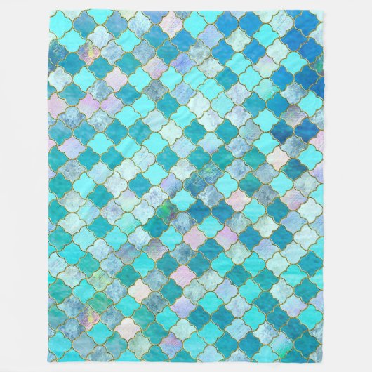 Couverture Polaire Aqua Turquoise Gold Oriental Marocain Carrelage mo (Devant)