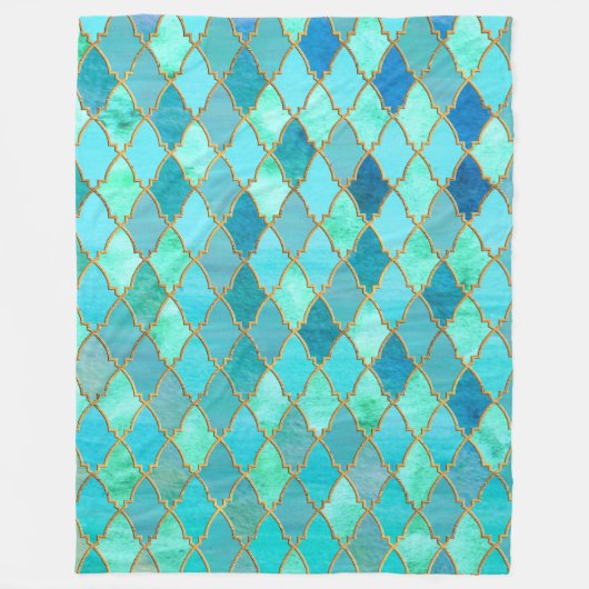Couverture Polaire Aqua Turquoise Mint Gold Oriental Marocain Carrela (Devant)