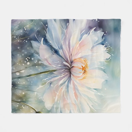 Couverture Polaire Aquarelle à fleurs blanches (Devant (Horizontal))