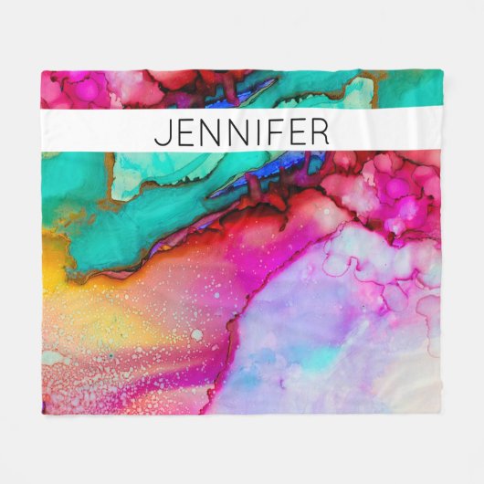 Couverture Polaire Aquarelle Abstraite en marbre rose et vert (Devant (Horizontal))