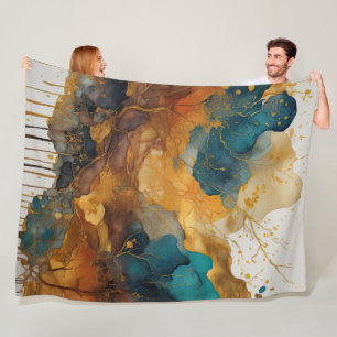 Couverture Polaire Aquarelle Abstraite peinture de paysage or