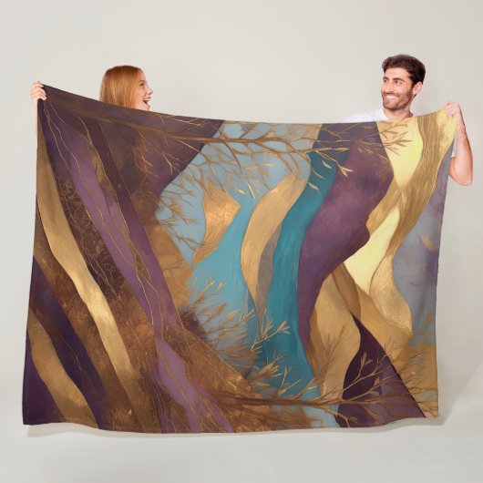 Couverture Polaire Aquarelle Abstraite peinture de paysage or (En situation)