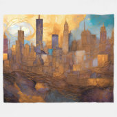 Couverture Polaire Aquarelle Abstraite Peinture Gold Cityscape (Devant (Horizontal))