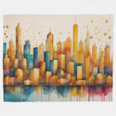 Couverture Polaire Aquarelle Abstraite Peinture Gold Cityscape (Devant (Horizontal))