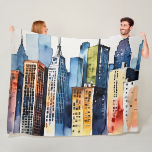 Couverture Polaire Aquarelle Abstraite peinture moderne paysage