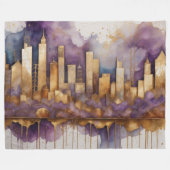 Couverture Polaire Aquarelle Abstraite peinture or Cityscape violet (Devant (Horizontal))