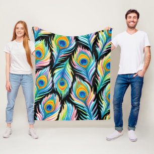 Couverture Polaire Aquarelle Abstraite Vibrante Peacock Seamle en plu
