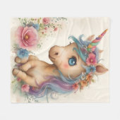 Couverture Polaire Aquarelle adorable bébé licorne (Devant (Horizontal))
