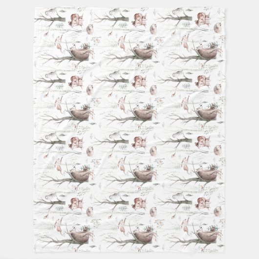 Couverture Polaire Aquarelle Animaux forestiers (Devant)