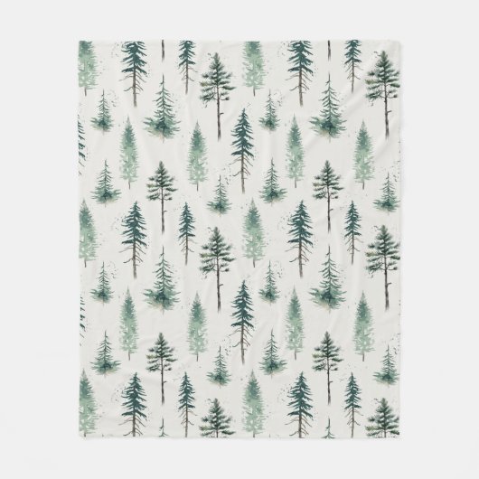 Couverture Polaire Aquarelle Arbres de Noël Motif de vacances (Devant)
