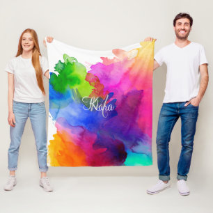 Couverture Polaire Aquarelle arc-en-ciel Abstraite