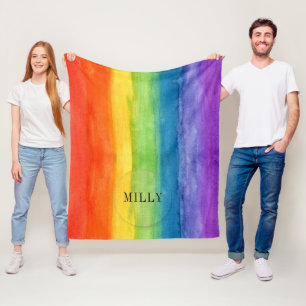 Couverture Polaire Aquarelle arc-en-ciel Nom personnalisé moderne