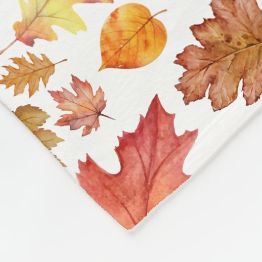 Couverture Polaire Aquarelle Automne Feuilles Automne Motif sans join (Coin)