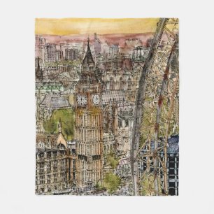 Couverture Polaire Aquarelle Big Ben des destinations et oeil de