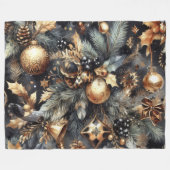Couverture Polaire Aquarelle Black Gold Motifs de Noël (Devant (Horizontal))