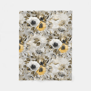 Couverture Polaire Aquarelle blanche, fleurs jaunes
