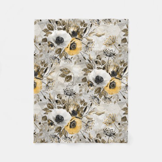 Couverture Polaire Aquarelle blanche, fleurs jaunes (Devant)