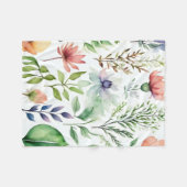Couverture Polaire Aquarelle blanche Jardin botanique floral (Devant (Horizontal))