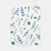 Couverture Polaire Aquarelle blanche verte Botanique feuille nom de b (Devant)