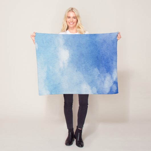 Couverture Polaire Aquarelle bleu & blanc sur mesure (En situation)