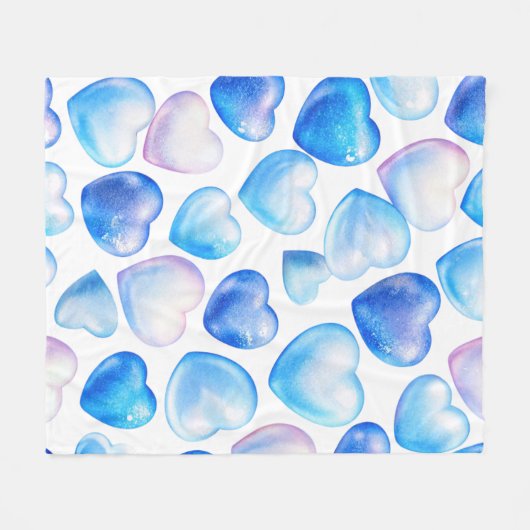 Couverture Polaire Aquarelle Bleu Coeur Blanche (Devant (Horizontal))